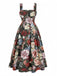 [Übergröße] Dunkelgrünes 60er Swingkleid mit Rosen