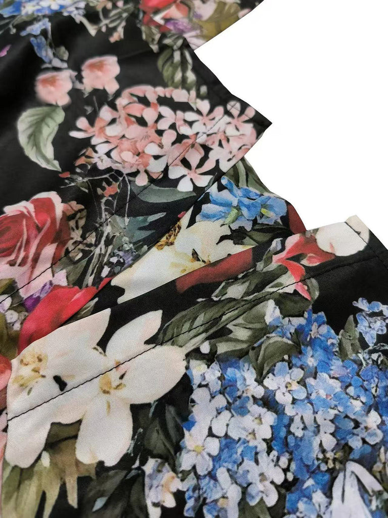 [Übergröße] Dunkelgrünes 60er Swingkleid mit Rosen