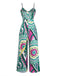 Grüner 30er Boho Jumpsuit mit Spaghettiträger und Geometrisch