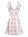 Rosa 60er Kleid mit Spaghettiträger und Blumen