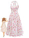 Weißes & Rosa 50er Midikleid mit Neckholder und Blumen