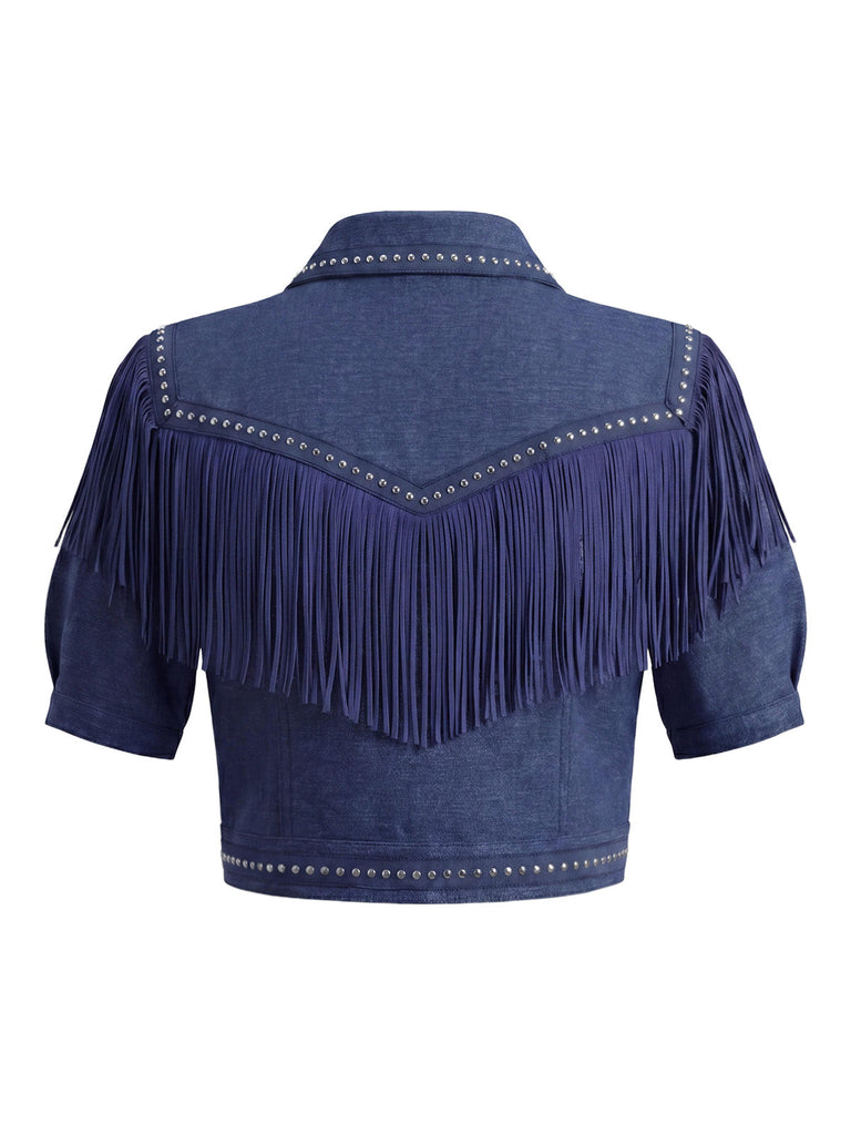 60er Jeans-Jacke mit Spaghettiträger und Fransen
