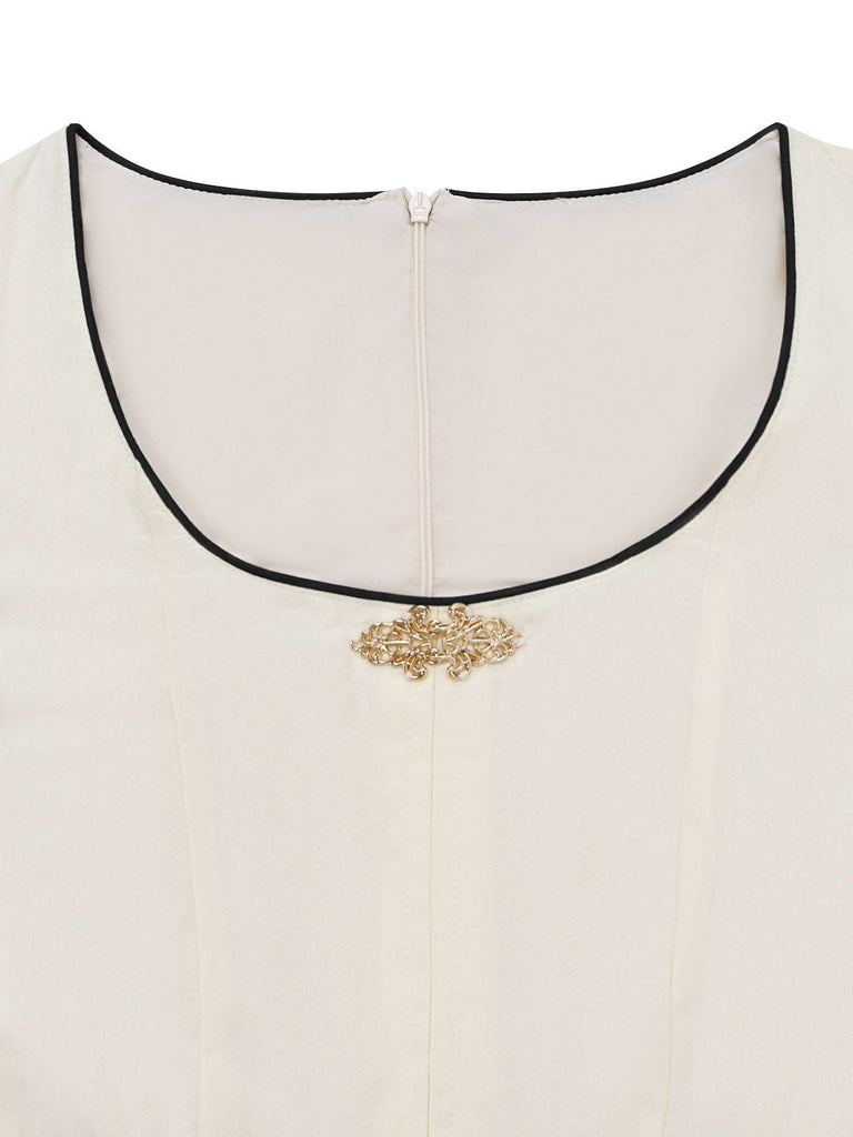 Khaki 50er 2PCS Kleid mit Streifen-Schürze