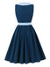 Marineblaues 50er Swingkleid mit Peter-Pan-Kragen und Gingham