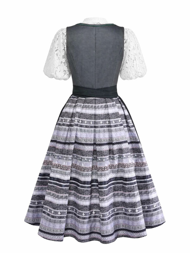 Grünes 50er 3PCS Kleid mit Polka-Dots und Schürze