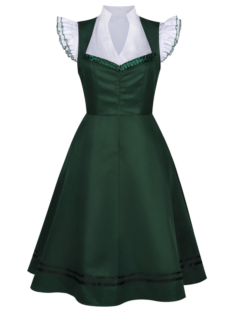 50er 3PCS Kleid mit Flatterärmel-Top und Satin-Schürze