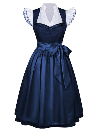 50er 3PCS Kleid mit Flatterärmel-Top und Satin-Schürze