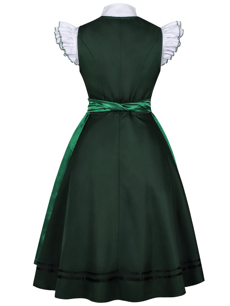 50er 3PCS Kleid mit Flatterärmel-Top und Satin-Schürze