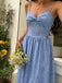 Blaues 40er Kleid mit Gingham und Spaghettiträgern
