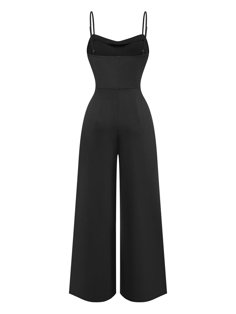 Schwarzer 50er Jumpsuit mit Spitzen-Taille und Cut-out
