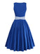 Blaues 50er 2PCS Kleid mit Blumen-Schürze