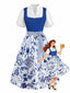 Blaues 50er Oktoberfest-Dirndl-Set mit Spitzentop und Blumenschürze