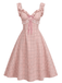 Rosa 50er Kleid mit Karo und Rüschenärmeln