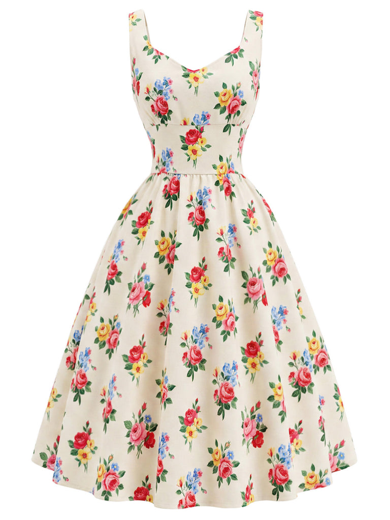 Cremefarbenes 40er 2PCS Kleid mit Blumen