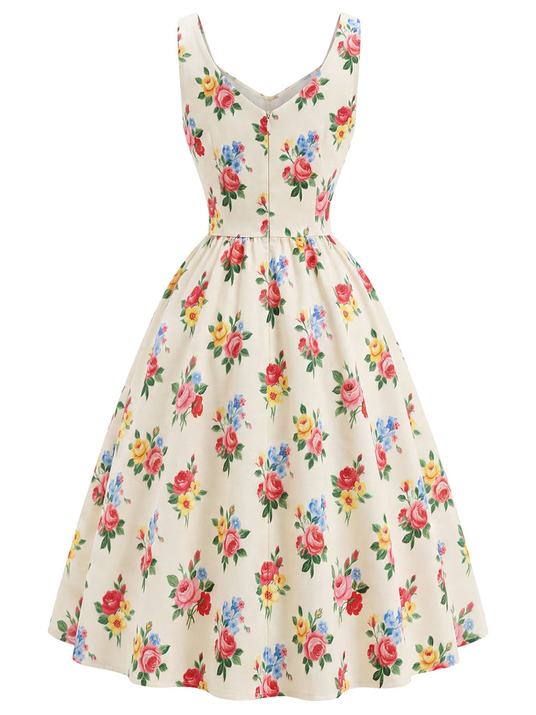 Cremefarbenes 40er 2PCS Kleid mit Blumen