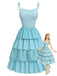 Blaues 50er Baumwoll-Kleid mit Gingham und Bindeband