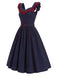 [Vorverkauf] Dunkelblaues 80er Swingkleid mit Rüschen und Gürtel