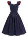 [Vorverkauf] Dunkelblaues 80er Swingkleid mit Rüschen und Gürtel