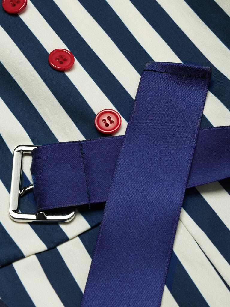 Blauer & Roter 50er Romper mit Farbblock und Streifen