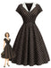 Braunes 50er Swingkleid mit Kappärmel und Polka-Dots