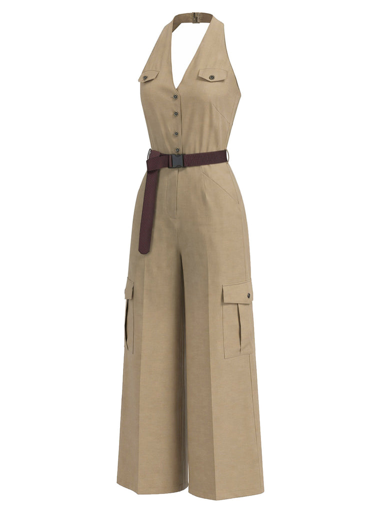 40er Jumpsuit mit V-Ausschnitt und Neckholder