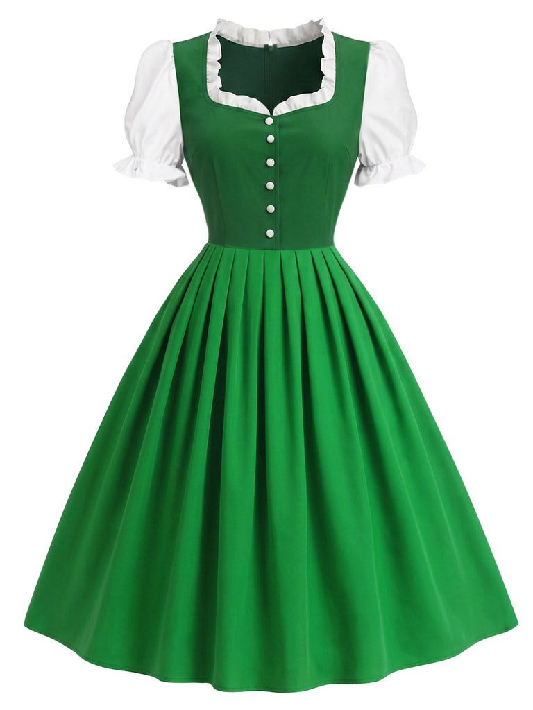 Grün-Blaues 50er Dirndl Set mit Puffärmeln