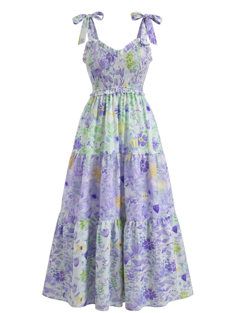 30er Maxikleid mit Blumen und Bindeträgern