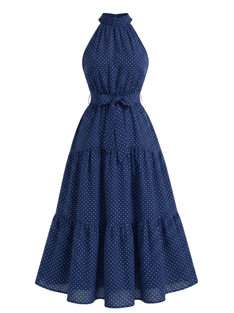 30er Swing-Midikleid mit Polka-Dots und Neckholder