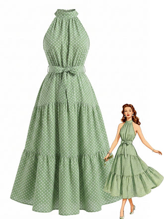 30er Swing-Midikleid mit Polka-Dots und Neckholder