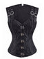Schwarzes 70er Steampunk-Top mit Jacquard-Print und Bindeband