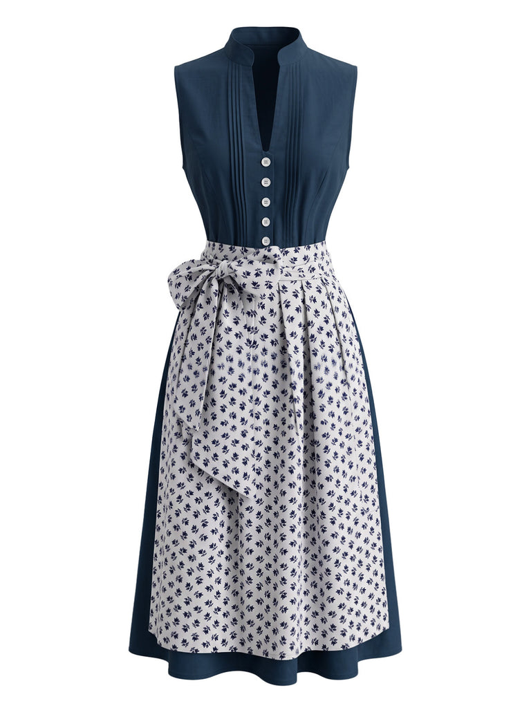 Blaues 50er 3PCS Kleid mit Schürze und Spitzentop