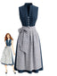 Blaues 50er Oktoberfest-Dirndl-Set mit ärmellosem Kleid und Blumenschürze