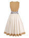 Leoparden-Printes & Khaki 50er Kleid mit Eckiger Ausschnitt
