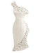 Cremefarbenes 60er Kleid mit One-Shoulder und Polka-Dots