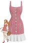 [Vorverkauf] Rotes 60er Karo-Minikleid mit Karree-Ausschnitt und Volantsaum