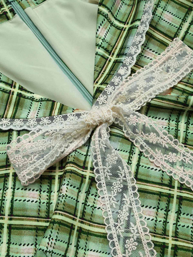 Grünes 40er Swingkleid mit Schleife und Gingham