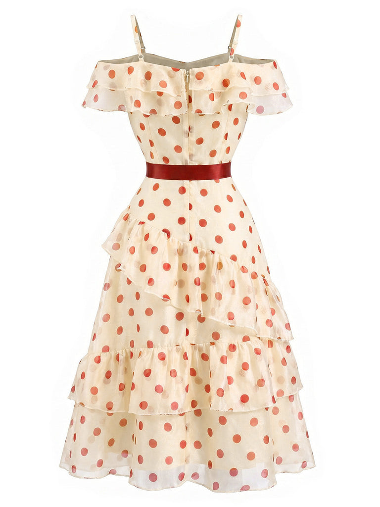 Creme-Rotes 60er Teekleid mit Polka-Dots