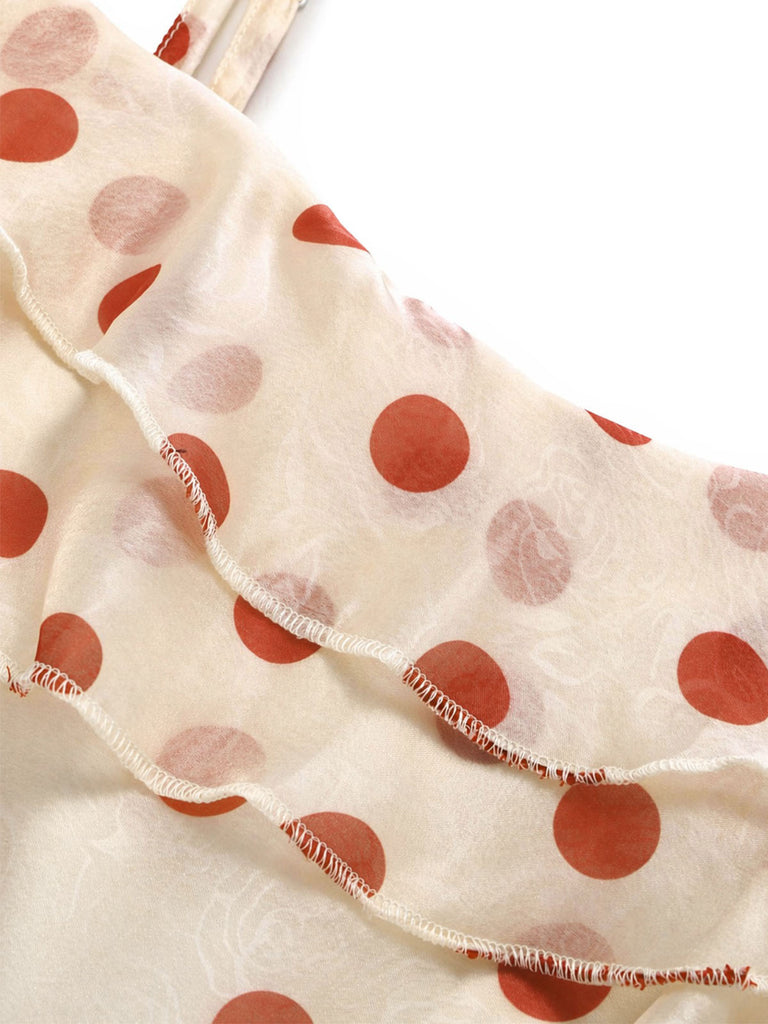 Creme-Rotes 60er Teekleid mit Polka-Dots