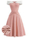 Rosa 50er schulterfreies Swingkleid mit Schleife und Taille