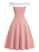 Rosa 50er schulterfreies Swingkleid mit Schleife und Taille