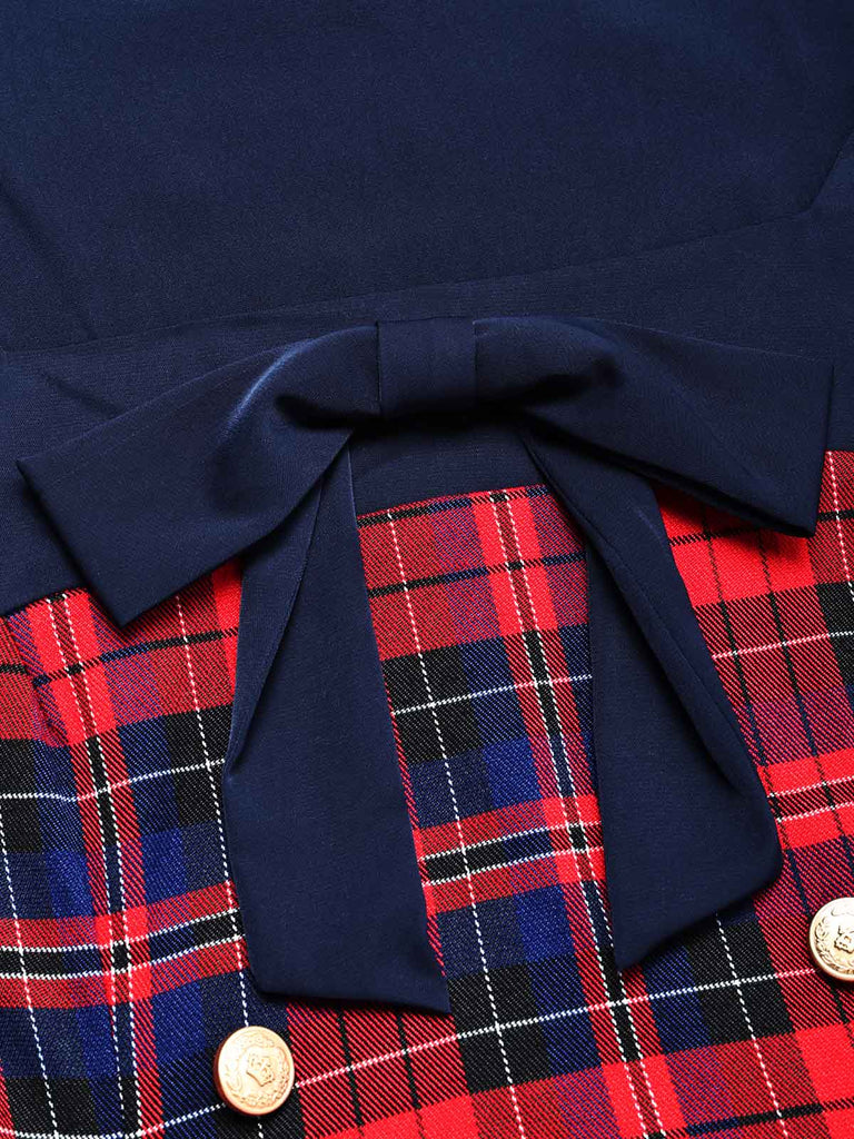50er Tartankleid mit Schleife und eckigem Ausschnitt