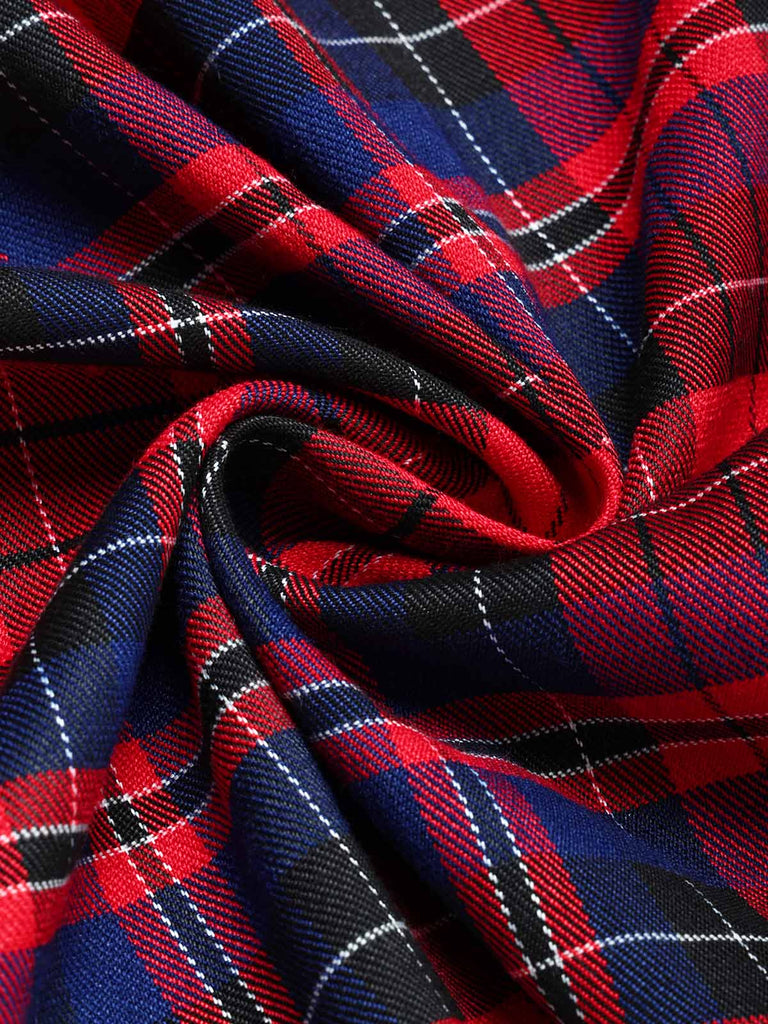 50er Tartankleid mit Schleife und eckigem Ausschnitt
