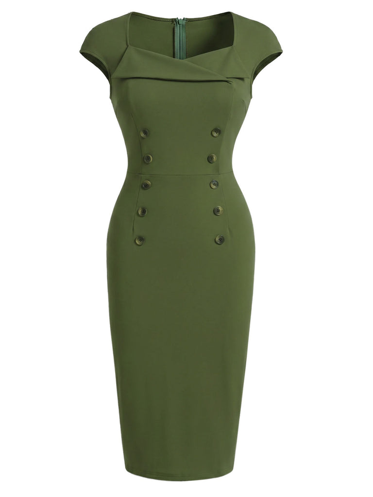 Grünes 60er Kleid mit Herzausschnitt und Knopf
