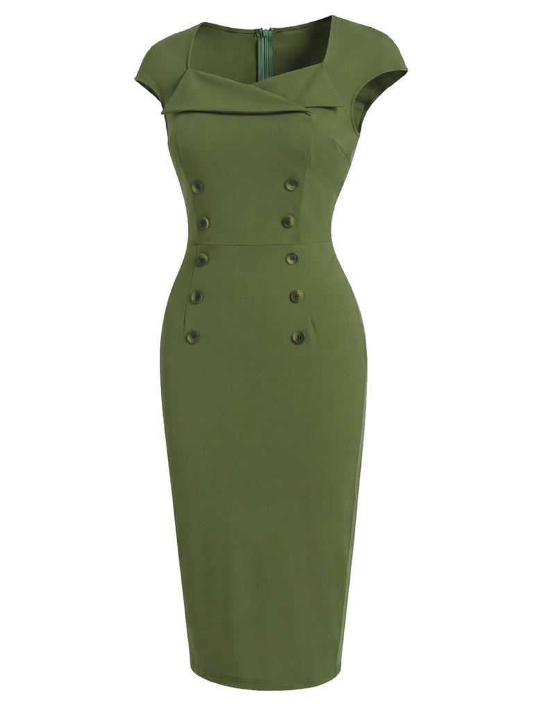 Grünes 60er Kleid mit Herzausschnitt und Knopf