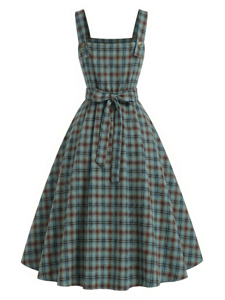 Weißes & Grünes 50er Kleid mit Karo und Spitze