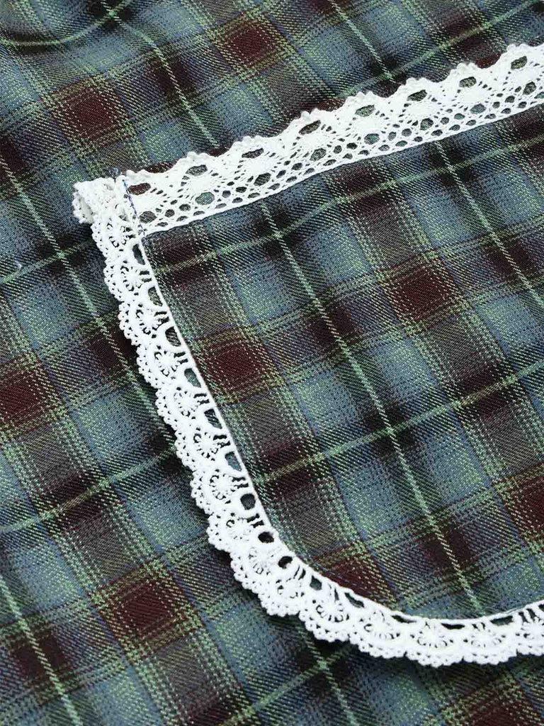 Grünes 50er Kleid mit Karo und Spitze