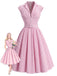 Rosa 40er Swingkleid mit V-Ausschnitt und Gingham