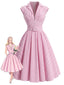 [Vorverkauf] Rosa 40er Swingkleid mit Karomuster und Reverskragen