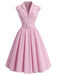 Rosa 40er Swingkleid mit V-Ausschnitt und Gingham