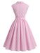 Rosa 40er Swingkleid mit V-Ausschnitt und Gingham